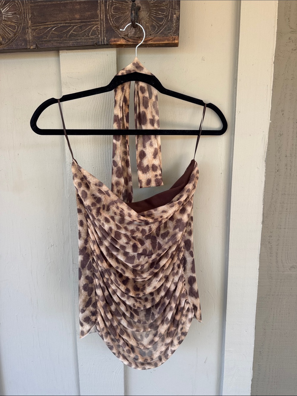 Zara Leopard Print Strapless Top with Neck Tie